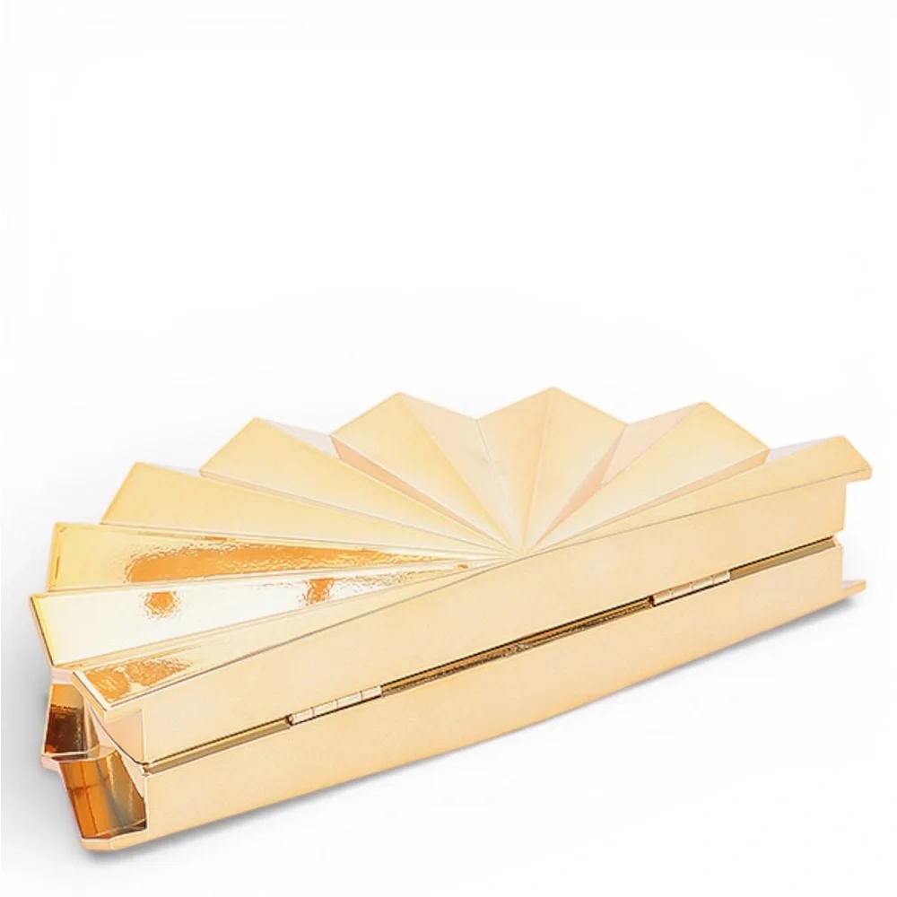 Gold and Silver Fan-Shaped Metal Clutch Bag